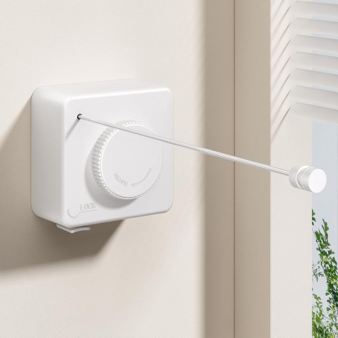 Retractable Clothesline Indoor Outdoor,Clothes Line Retracting Indoor, Retractable Clothes Line Wall Mounted Drying Rack Clothing Line, Laundry Line with Stainless Steel Line-15.1 Feets(White)