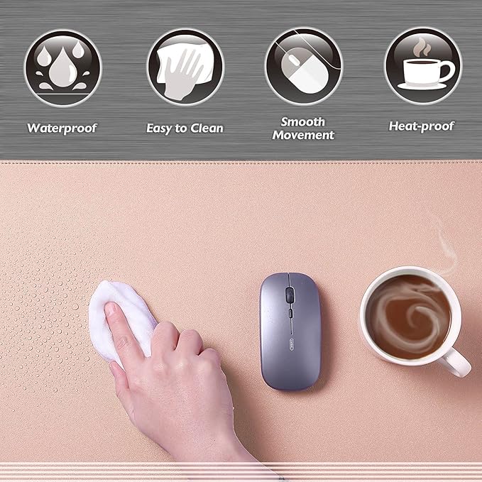 K KNODEL Desk Mat, Blotter, Dual-Sided Office Desk Pad, Waterproof Desk Mat for Desktop, Desk Blotters, PVC Leather Pad Protector (Pink, 23.6" x 13.8")