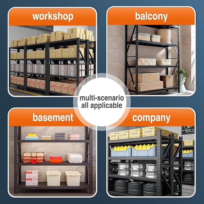 5000lbs78.74,Storage Shelves Garage Metal Shelving Heavy Duty Garage Shelves Adjustable Storage Shelves for Industrial, Factory(Black, W78.74*D23.62*H78.74)