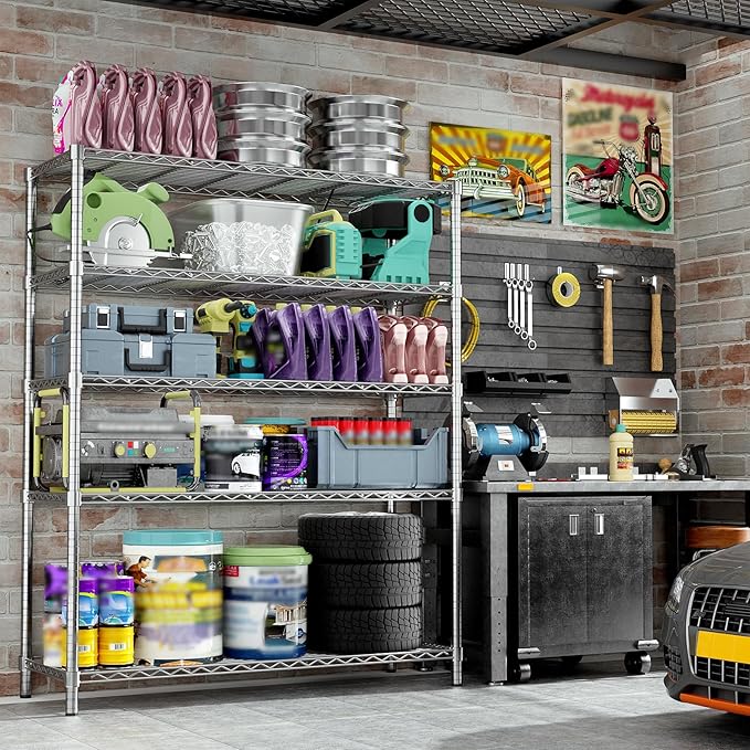 Storage Shelves, 3 PCS 48" L x 20" W x 72" H Heavy Duty Garage Wire Shelving Unit Loads 2000LBS, 5-Tier Adjustable Metal Industrial Utility Shelf Rack for Kitchen, Laundry Room, Basement
