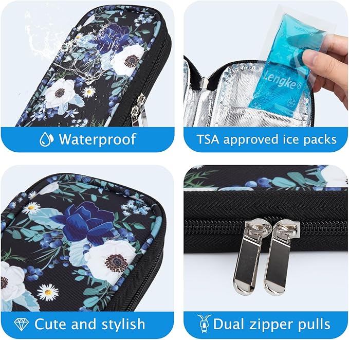 YOUSHARES Insulin Cooler Travel Case - Portable Refrigerated Medicine Case for Insulin Pen, Medication and Diabetic Supplies with 2 TSA Approved Ice Pack
