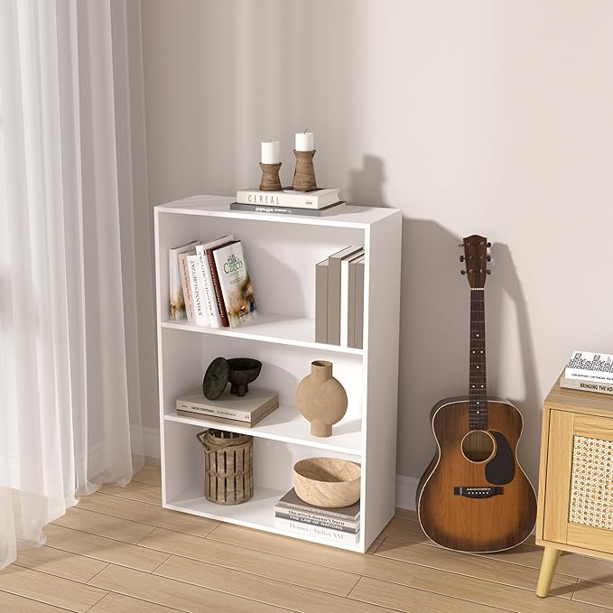 3 Tier Book Shelf，Wooden 3 Cube Storage Organizer, 33 Inch Versatile Cubes Shelf and Cubby Unit for Any Space (White, 3 Cube-W(23.6inch)