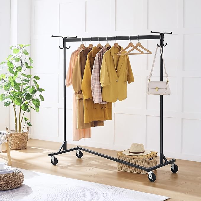 Hoctieon Z Clothes Rack with Cover, Metal Heavy Duty Clothing Rack, Rolling Garment Rack with Wheels, with Dustproof Cover Waterproof Protector, with 2 Durable Zippers, for Hanging Clothes, Black