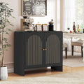 Black Sideboard Buffet Cabinet with Storage, Wood Arched Storage Cabinet with 2 Doors and Adjustable Shelf, Small Curved Entryway Accent Cabinet for Living Room Hallway Kitchen Dining Room