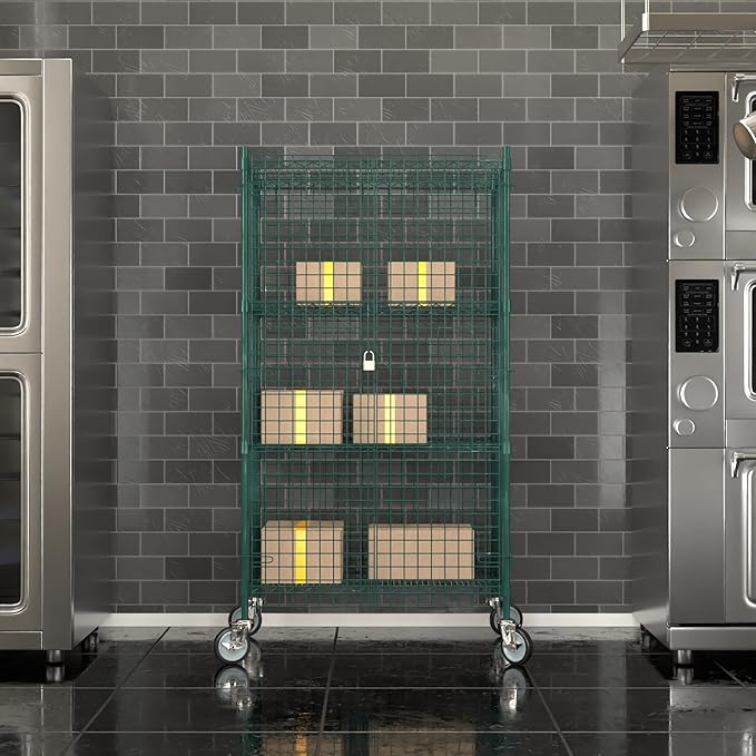 24"x36"x70" Metal Wire Green Security Heavy Duty Commercial NSF Certified Storage Unit | Mobile Wire Security Cage Kit