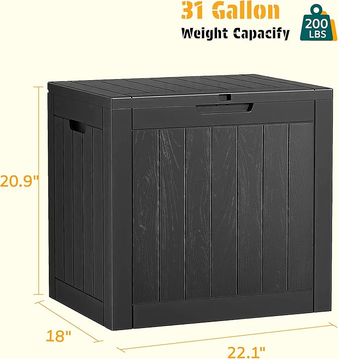 NUNU LAB 31 Gallon Outdoor Storage Box Waterproof, Outside Package Delivery Deck Boxes with Lockable Lid, Backyard Storage Bin For Garden Tools, Patio Cushions Accessories, Black
