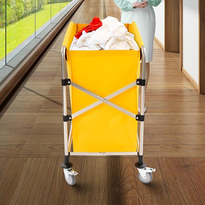 Commercial Laundry Cart with Wheels,Folding Laundry Hamper Cart,Heavy Duty Rolling Laundry Basket with Large Capacity,Laundry Sorter Trolley for Home Hotel Apartment (Yellow, 34.25 * 19.7 * 36.22in)