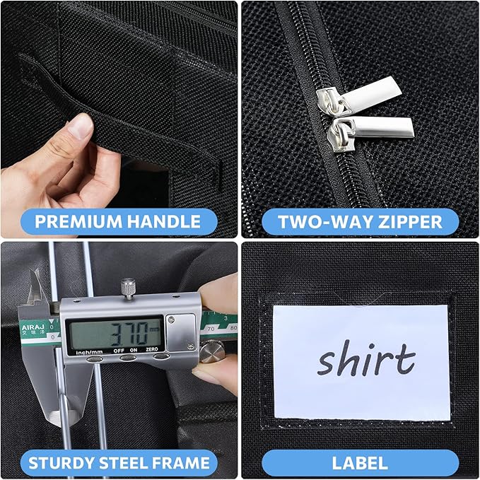 CYhom 3Pack Foldable Storage Bins - Frame Storage Box Linen Fabric Stackable Clothes Container Organizer with Clear Window & Carry Handles Large Capacity (Medium-36L, Black)