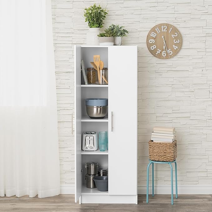 Prepac Elite 24" Storage Cabinet, White Storage Cabinet, Bathroom Cabinet, Pantry Cabinet with 3 Shelves 16" D x 24" W x 65" H, WES-2464