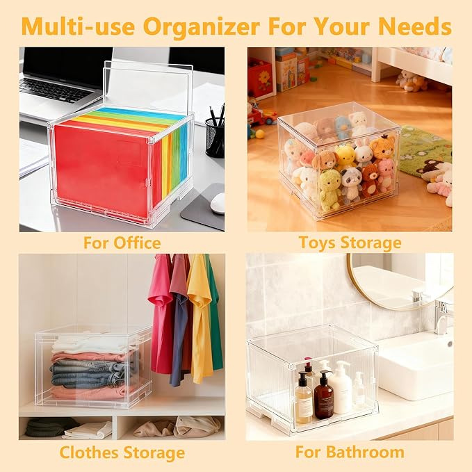 File Organizer Box with Lid,Hanging Filing Folder Organizer for Document Storage with Plastic Slide, Letter-size File Holder Filing Box for Office/Home/Decor/（1Pack）