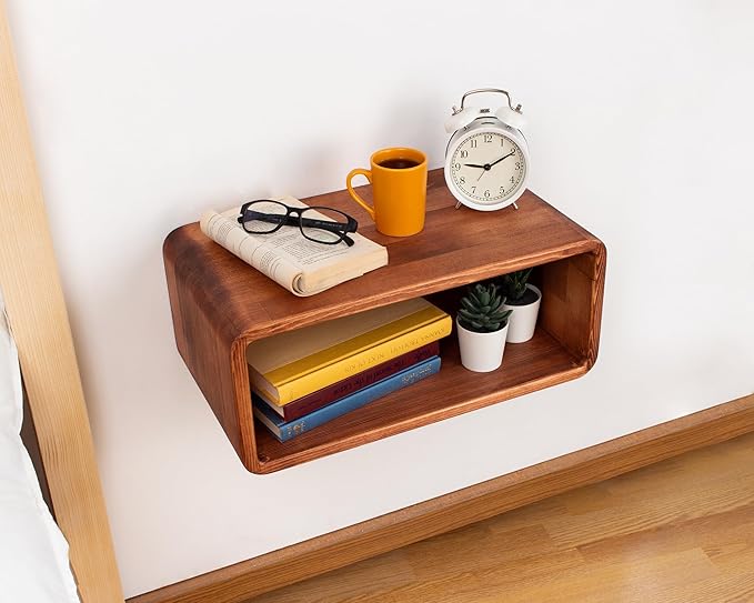 Floating Nightstand Wooden, Bedside Table, Nightstand Shelf, Handmade, Wall Mounted Bedside Shelf, Minimalist and Unique Style (Paris)