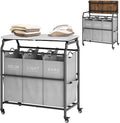 Hoctieon 3 Section Laundry Sorter Cart with Ironing Board, Laundry Hamper with Shelf and Rolling Wheels, Heavy Duty Laundry Basket Organizer, Large Clothes Separator Hamper with Removable Bags, Gray