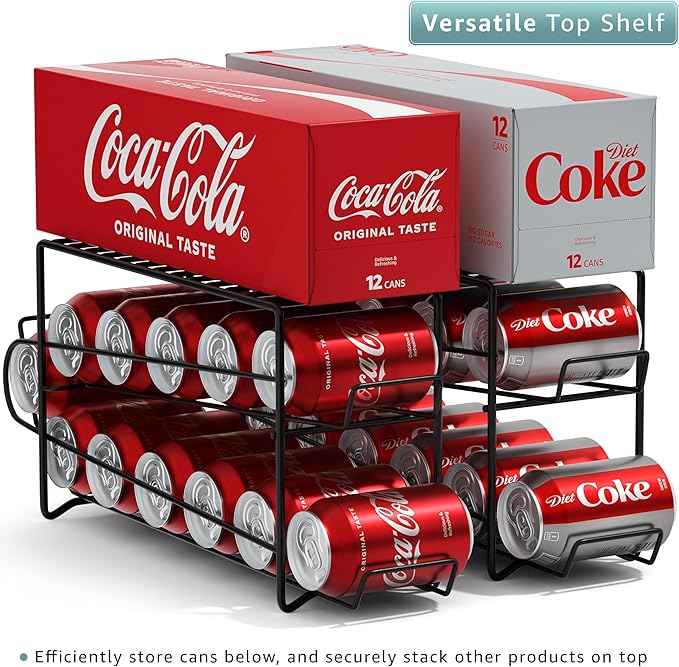 Sorbus Soda Can Rack Beverage Dispenser & Organizer for 12 Standard 12oz Cans - Refrigerator Compatible (1 Pack, Black)