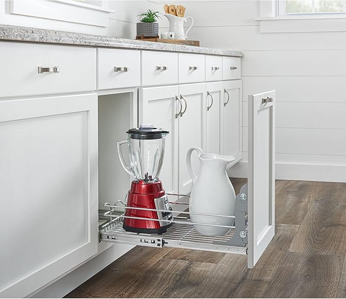 Rev-A-Shelf Pullout Kitchen Cabinet Drawer and Rolling Organizer Cabinet Pantry Storage Basket in Multiple Sizes, 12 x 22 in, 5WB1-1220CR-1