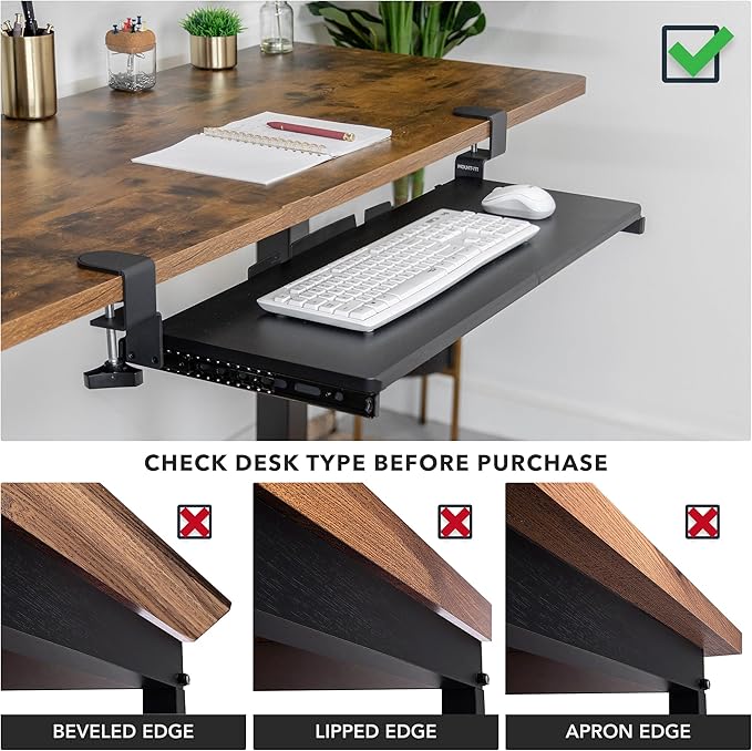 Mount-It! 30” Extra-Wide Clamp-On Under Desk Keyboard Tray, Large Slide-Out Keyboard Drawer for Desk, Ergonomic Pull-Out Platform with Smooth Gliding Tracks, No-Drill C-Clamp Mount
