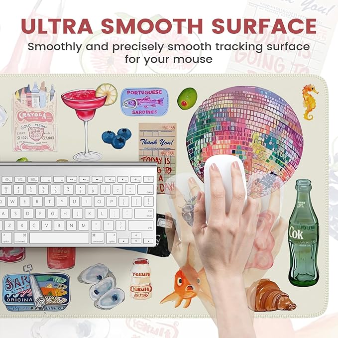 iCasso Office Desk Mat for Keyboard and Mouse, Large Mouse Pad, Desk Pad Mat, Anti-Slip Big Mousepad with Stitched Edges for Computer Desktop Cover Protector (Watercolor Stickers)