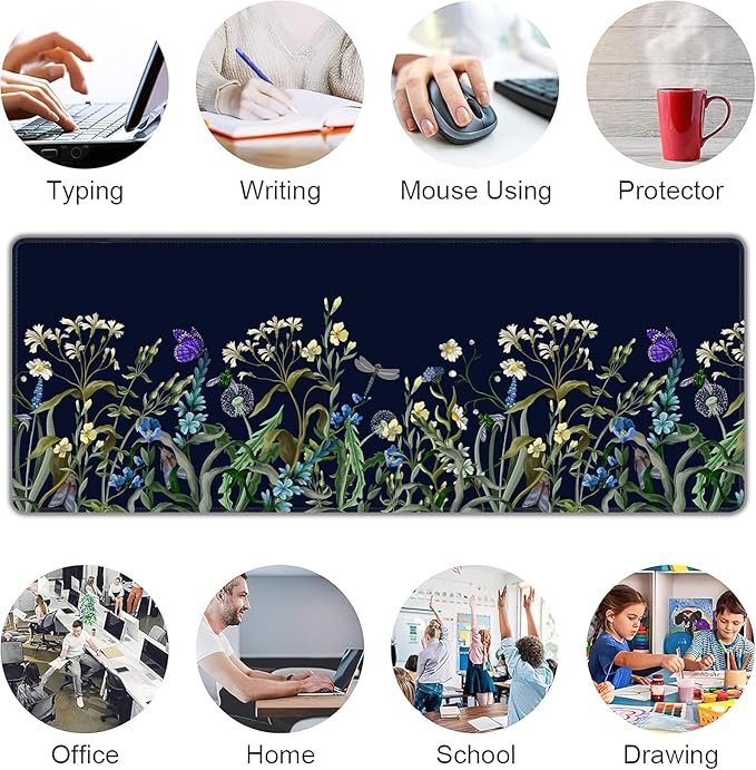 Weeds Flowers Large Mouse Pad,Gaming Keyboard Desk Pad,Extended Mouse Mat Non-Slip Rubber Base with Stitched Edges for Office Game Home XL 31.5"x11.8"