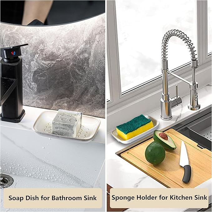 Gomakren Soap Dish for Shower, Bar Soap Holder, Christmas Ceramic Soap Dishes for Bar Soap, Sponge Holder Soap Saver Soap Tray for Bathroom Kitchen Sink, 5.5 Inch, Beige