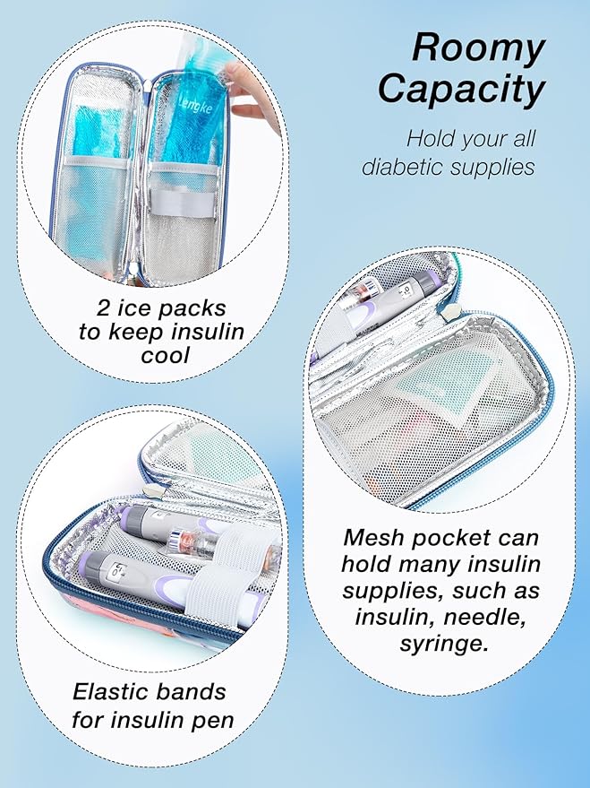 Leng Ke Upgraded Insulin Travel Case - EVA Diabetes Cooler TSA Approved With 2 Ice Packs, Portable Medicine Cooler for Insulin Pen (Pink)