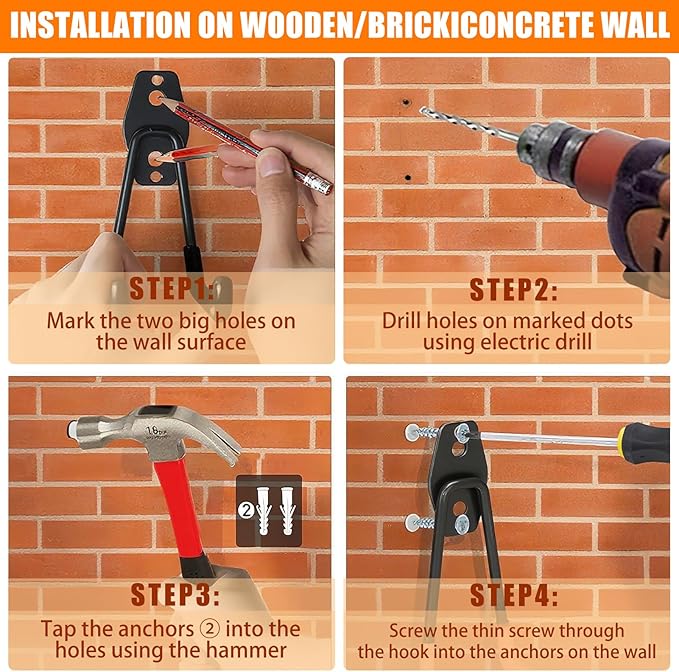 Garage Hooks Heavy Duty, 12 Pack Anti-Slip Coating Garage Wall Storage Hooks for Hanging Bike, Ladder, Garden Tools