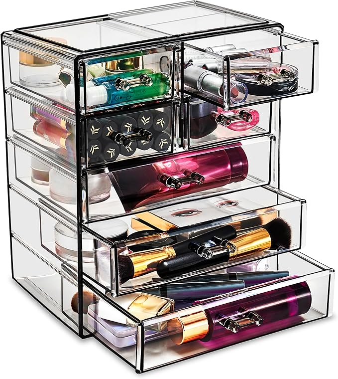Sorbus Acrylic Makeup Organizer - Organization and Storage Case for Cosmetics Make Up & Jewelry - Big Clear Makeup Organizer for Vanity, Bathroom, College Dorm, Closet, Desk (3 Large, 4 Small Drawers)
