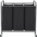 STO STO Laundry Sorter 3 Section, 3 Bag Laundry Hamper, Rolling Laundry Cart, Laundry Basket with Heavy Duty Lockable Wheels and Removable Bag for Clothes Storage, Black