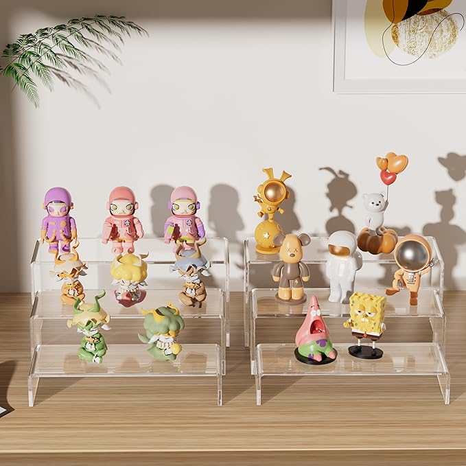Large Acrylic Display Risers, 2 Set - 6 Pack (12”L~11.6”L~11.2”L) Collectibles Display Shelf, Acrylic Risers Display Stands for Show Figures, Cupcake, Perfume, Jewelry, Toys