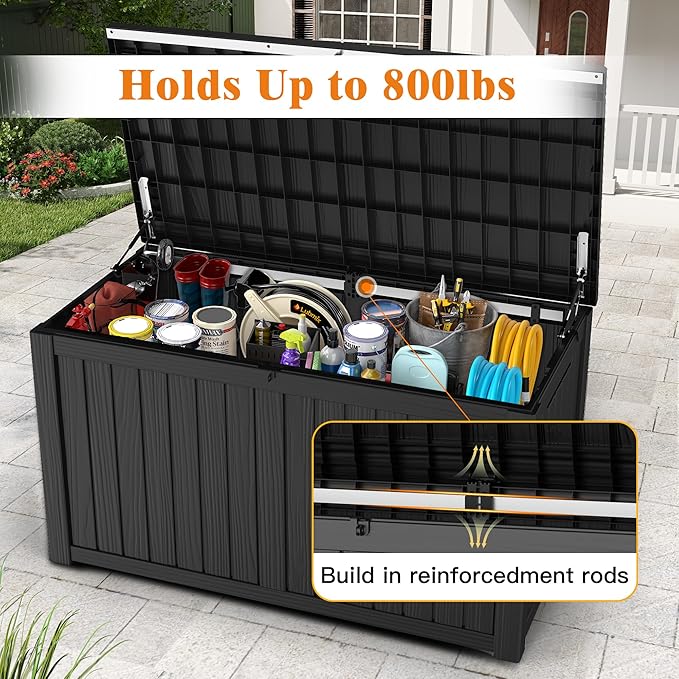 Outdoor Storage Box - Lockable Waterproof UV-Resistant Resin Deck Box for Patio Cushions, Pool Accessories (Black, 200 Gallon)