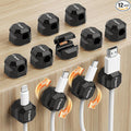 12 Pack Rotatable Cable Clips,Spring Cord Organizer Desk Cable Management Cord Holder Adhesive Phone Charger Cord Clips for Home Office Car Wall Nightstand Accessories Black