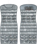 Hanging Jewelry Organizer Dual Sided 84 Clear Pockets and 6 Hook Loops Storage for Holding Jewelries Hair Accessories Dress Shaped Earring Holder (84 Pockets and 6 Hook Loops -Grey)