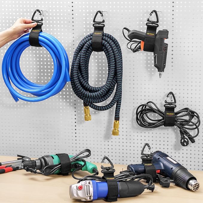 Extension Cord Organizer and Hanger (6-Pack), Trilancer Hook-and-Loop Storage Straps with Triangular Buckle to Hang on Walls for Cables, Wires, Rope, Hoses, Organization for Home, Garage or Workshop