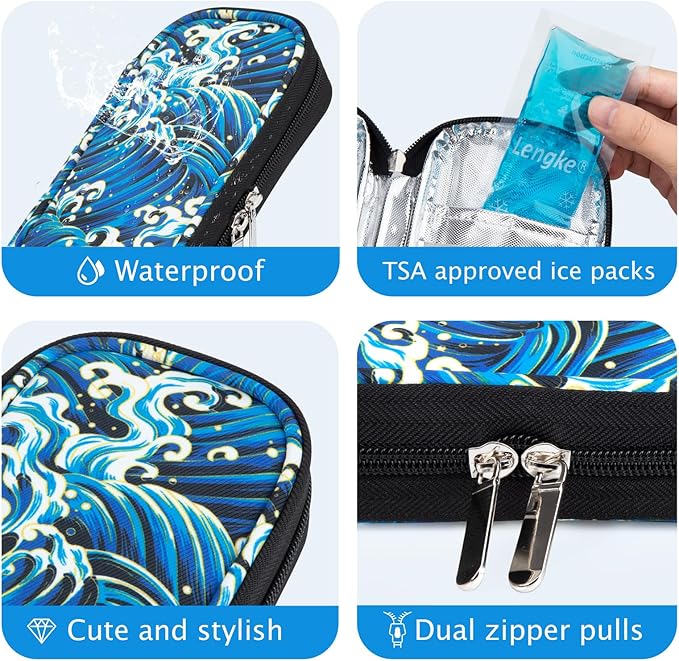 YOUSHARES Insulin Cooler Travel Case - Diabetic Case Insulated Organizer Portable Cooling Bag for Insulin Pen and Medication Diabetic Care Supplies with 2 TSA Approved Ice Pack