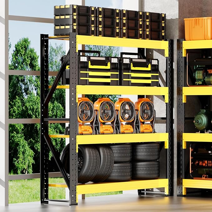 48" W Garage Shelving,4-Tier Heavy Duty Storage Shelves Unit with Adjustable Metal Shelf for Warehouse,Basement,Workshop,4000LBS,48" W x 20" D x 79" H,Black&Yellow