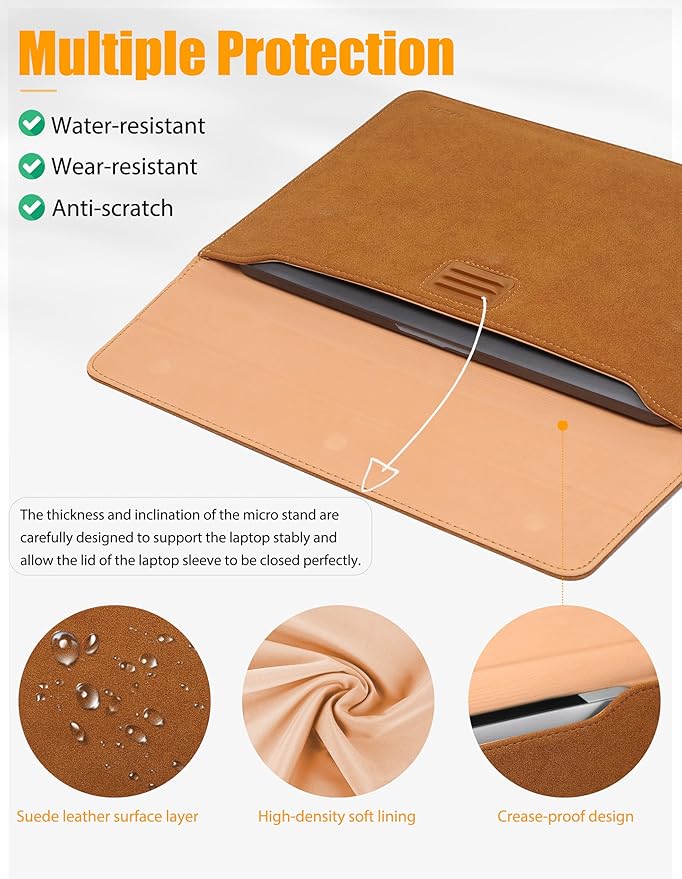 HYZUO 13 Inch Laptop Sleeve with Adjustable Stand for MacBook Air 13 M4 M3 M2 M1 2025-2018, MacBook Pro 13 M2 M1 2025-2016, Surface Pro, iPad Pro/Air 13 M4 M3 M2, XPS 13, with Pouch, Brown