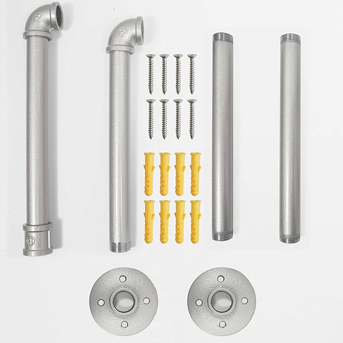 WEBI Industrial Pipe Clothing Rack,20" Wall Mounted Clothes Rack for Hanging Clothes,Heavy Duty Metal Garment Rack Bar Wall Mount Clothing Rod for Closet,Laundry Room,Silver,2 Packs