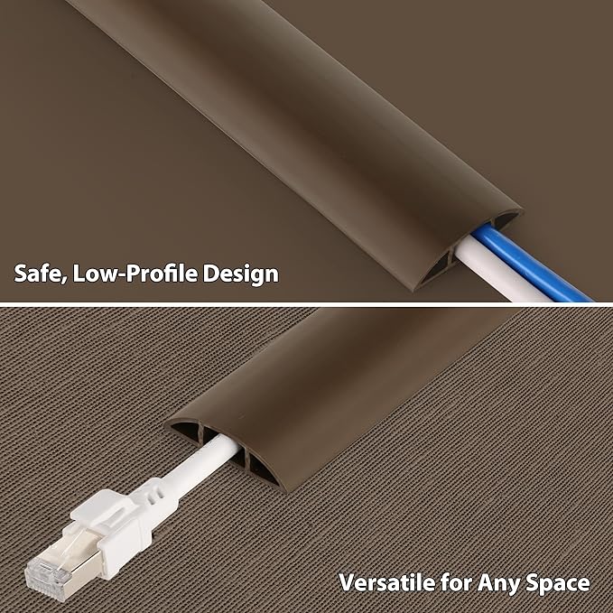 ZhiYo 3.6ft Cord Covers for Wires on Floor, Cord Hider Floor Hide Extension Cords, Soft PVC Cable Cover Cable Protector, Wire Cavity W0.62in H0.31in, Vintage Coffee