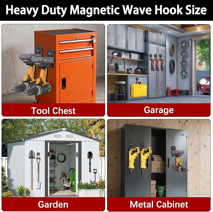 3-H Magnetic Wave Hooks Heavy Duty 2 Pack, Large Magnet Garage Hooks Heavy Duty and Strong Utility Magnetic Tool Holde for Hanging and organizing Garden Power Tool (Black