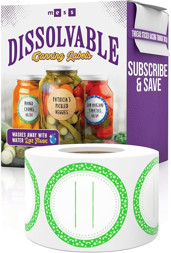 Canning Labels Dissolvable Stickers for Mason Jars and More (2" Round 200/roll) Canning Supplies Washes Off in Seconds Like Magic - Jar Labels Homemade Jam, Jelly, and More (Lime)