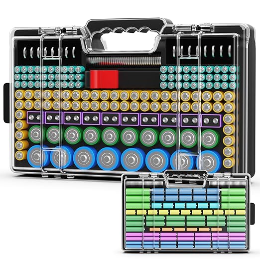 Battery Organizer Storage Holder Box Case with Tester, Ultra-Large 280+ Batteries Double-Sided Variety Pack,Holds AA AAA 4A C D Cell 9V 3V Lithium18650 LR44 CR2 CR123 CR1632 - Black