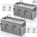 Wall Hanging Organizer Bag, 2-Pack Linen Storage Baskets with Pockets, WallHanging Storage Basket for Bedroom, Kitchen, Office, RV Camper (Gray)