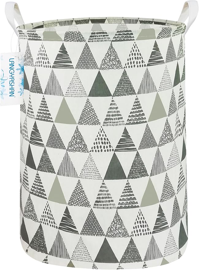 LANGYASHAN Laundry Basket Canvas Fabric Collapsible Organizer Basket for Storage Bin Toy Bins Gift Baskets Bedroom Clothes Children Nursery Hamper (Grey triangle)