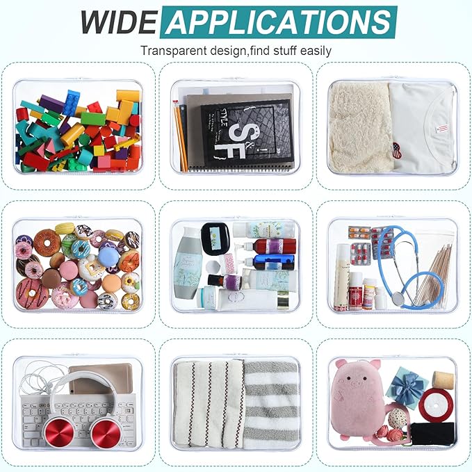 Sanwuta 6 Pcs Clear Hard Zipper Case Hard Plastic Zipper Pouches Transparent Makeup Bag Pencil Pouches for Travel Snacks Christmas Trinket Storage Organizer Box(White,12.6 x 9 x 2 Inch)