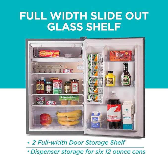 BLACK+DECKER 4.3 Cu. Ft. Compact Refrigerator, ENERGY STAR Certified, Single Door Mini Fridge with Chiller Compartment, Personal Fridge for Home or Dorm Room, BCRK43V, Stainless Look