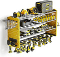 Tomorotec 4-Layer Wall-Mounted Power Tool Storage Rack, Heavy-Duty Steel Drill Organizer with Adjustable Shelves & Side Hooks for Toolbox, Easy Installation Garage & Workshop Storage (Yellow)
