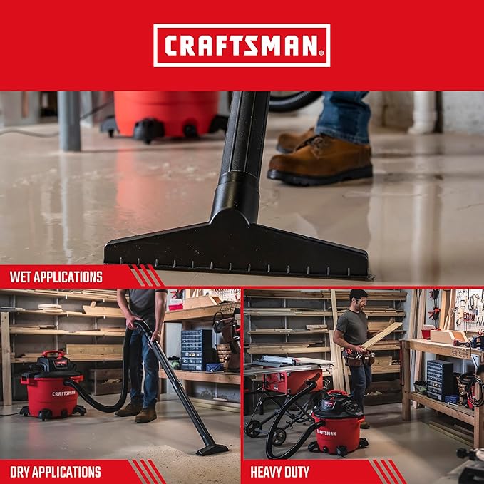 CRAFTSMAN CMXEVBE17595 16 Gallon 6.5 Peak HP Wet/Dry Vac, Heavy-Duty Shop Vacuum with Muffler Diffuser and Dusting Brush