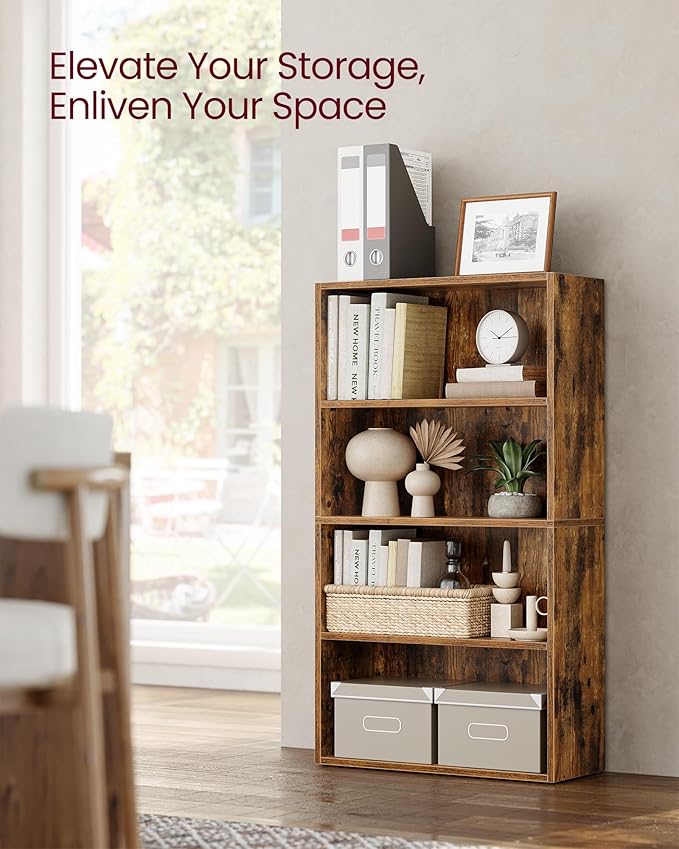 VASAGLE CUSTOS Collection - Bookshelf, 4-Tier Bookcase, Book Shelf, Open Storage Shelf, 9.4 x 23.6 x 42.4 Inches, for Living Room, Home Office, Dinning Room, Rustic Brown ULBC164X01