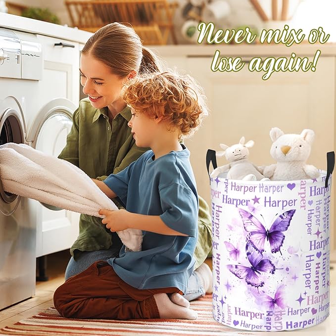 Custom Name Laundry Hamper, Personalized Laundry Baskets with Name for Boys Girls Women Men, Customized Collapsible Dirty Clothes Hamper Easy Storage Gifts for Bedroom Bathroom Living Room