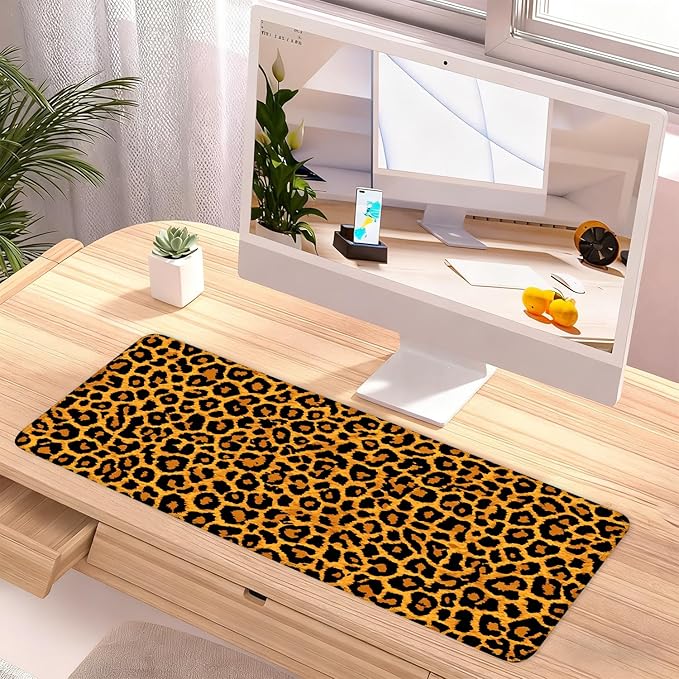 Leopard Print Mouse Pad – Large Extended Desk Mat 31.5 x 11.8 in– Bold Cheetah Animal Pattern, Non-Slip Rubber Base, Waterproof Surface, Fashionable Keyboard & Mouse Pad for Office, Home, or Gaming