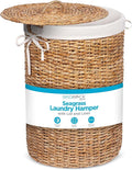 BIRDROCK HOME Seagrass Laundry Hamper with Lid & Liner - Handwoven Round Basket with Handles for Laundry/Dirty Clothes - Organizer, Storage, Shelves, Bin in Bathroom, Bedroom & Laundry Room - Natural
