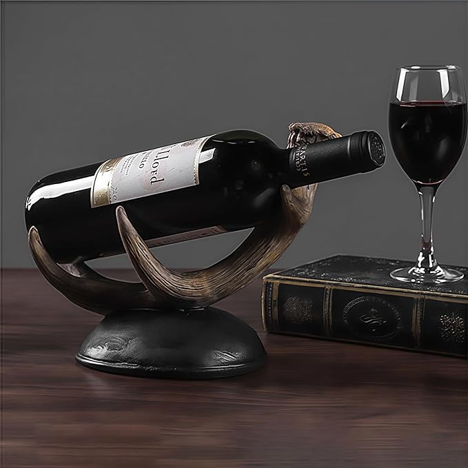 Antler Wine Bottle Rack, Rustic Resin Countertop Single Wine Bottle Holder, Practical Home Tabletop Decor Craft for Living Room, Dining Room, Cellar, and Bar